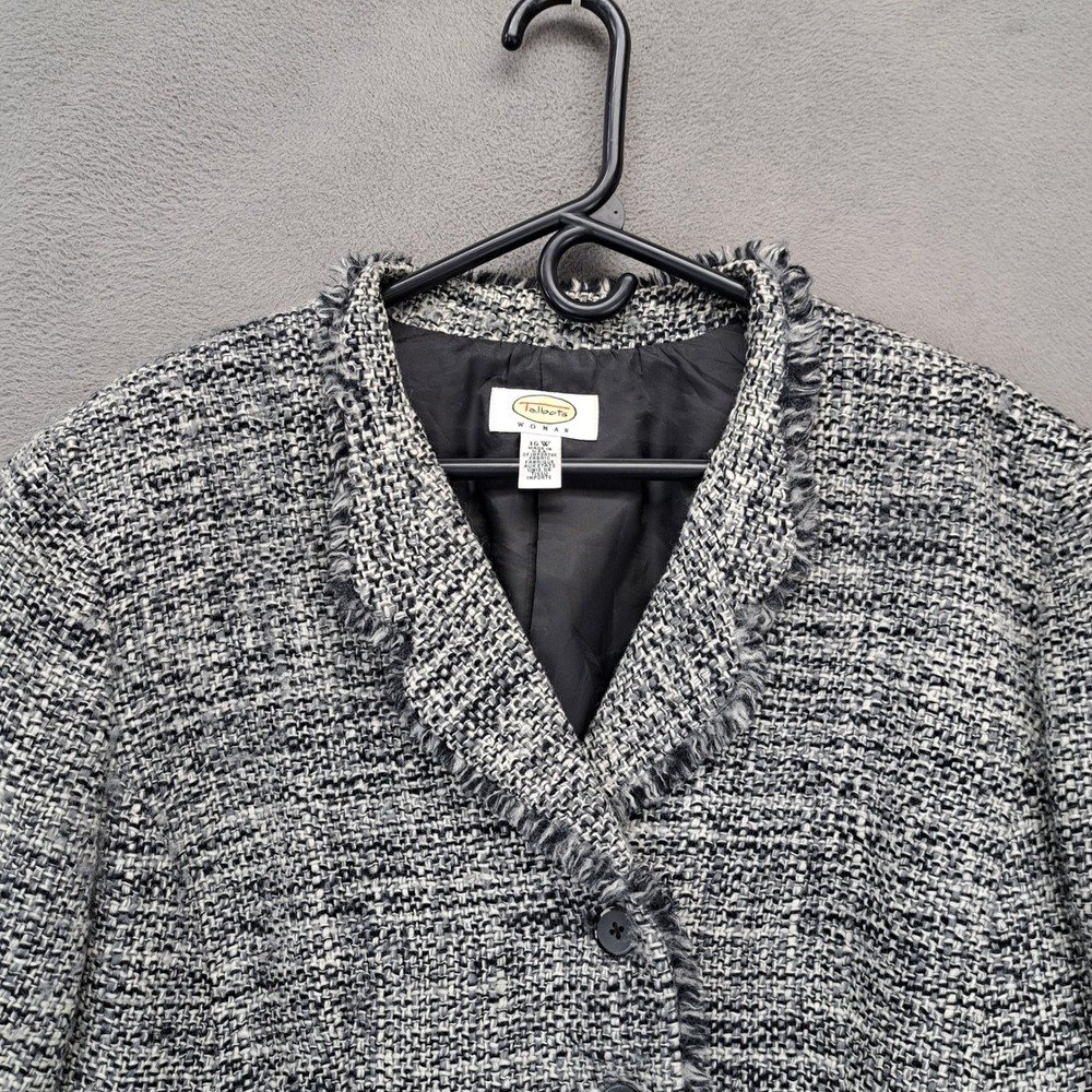Talbots Woman Tweed Blazer Jacket Gray Fringe Collar Button Front 16W - Picture 4 of 9